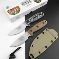 ESEE-3 Rowen Tactical Outdoor Knife with Stonewashed Fixed Blade G10 Handle with Sheath Military Str