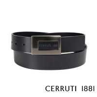 【Cerruti 1881】義大利頂級小牛皮皮帶 CECU05523M(黑色 贈送禮提袋)