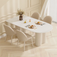 【限時優惠】巖板半圓島臺餐桌一體家用小戶型現代簡約輕奢法式奶油風餐桌椅