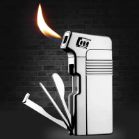 Jobon Inflatable Lighter with Cigarette Knife Press Stick Through Needle Oblique Fire Lighter Retro Pipe Special Multifunctional