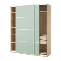 PAX/MEHAMN 滑門衣櫃/衣櫥, 染白橡木紋/雙面設計 淺綠色, 200x66x236 公分