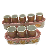 Bộ 3 chung nước , Bộ 5 chung nước màu Hồng gốm sứ  thờ cúng