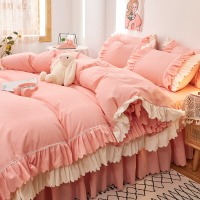 粉色少女心床裙四件套水洗棉公主風被套床單人學生宿舍被罩三件套