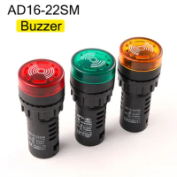 AD16-22SM 22mm Buzzer Speaker 12V 24V 110V 220V 380V Flash Signal Light Red Green Yellow LED Active Buzzer Beep Alarm Indicator