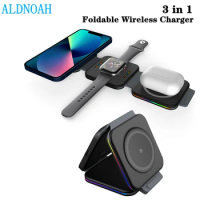 3 in 1 Foldable Magnetic Wireless Charger for iPhone 13 12 11 Pro Max Portable Wireless Charger for Apple Watch 7 6 SE AirPod 3