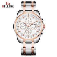 Jam Tangan BELLEDA 9152 Jam Tangan Pria Rantai Kaca Cembung Chronograf Tanggal Original 100% Jam Tan
