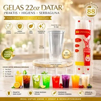Gelas Cup Plastik Datar 22oz / Gelas OZ Datar 22oz / Gelas Plastik PP Cup Bening untuk Es Teh, Jus, 