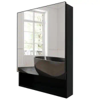 Farmhouse Metal Bathroom Medicine Cabinet Mirror Wall Vanity Storage Organizer Adjustable Shelf Compact Design Black 22x30 Easy