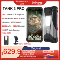 Unihertz Tank 3 Pro 8849 Rugged Smartphone android 5G with 100 Lumens Projector 32/36GB 512GB 23800mAh Waterproof 200MP phones
