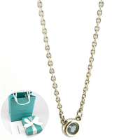 【Tiffany&amp;Co. 蒂芙尼】925純銀-鑲圓形海藍寶石項鍊