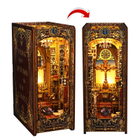 DIY Wooden Magic House Book Nook Shelf Insert Kits Miniature Saint Church Bookends Doll Houses Books