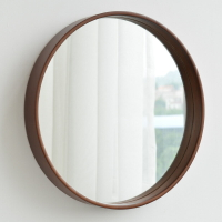 衛生間實木掛鏡北歐簡約浴室鏡子臥室女生化妝鏡圓形壁胡桃色掛鏡
