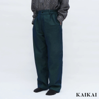【KAI KAI】映影綠牛仔闊腿褲(男款 閃色藍綠牛仔褲 鬆緊帶褲腰 闊腿丹寧長褲)