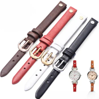 Genuine Leather Watchbands for Fossil ES4119 ES4000 Women's Cowhide U-Shaped Interface Black and White Brown Red 8mm Watch Strap