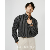 Men's Anti-Wrinkle Casual Striped Shirt, Long Sleeve Elastic Non-Iron Plaid Shirt, Men's Clothing