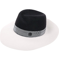 Maison Michel VIRGINIE 撞色綢緞織帶兔毛氈寬檐軟呢帽(黑x白)
