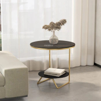 Luxury Rock Board Coffee Tables Simple Indoor Sofa Side Table Balcony Wrought Iron Small Round Table Salontafel Furniture HY