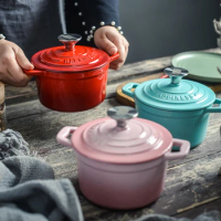 14.5cm Mini Enamel Pot Household Soup Pot Pink Kitchen Non-stick Pots Light Luxury Cast Iron Heat Storage and Insulation Pot