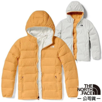 【The North Face】女 防潑水保暖兩面穿連帽羽絨外套/禦寒雪衣(83OK-KOL 鵝黃)