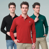 【oillio 歐洲貴族】3色 長袖刺繡POLO衫 商務休閒 修身 超柔防皺(法國品牌)