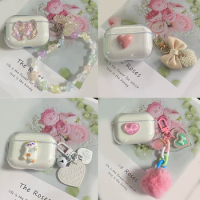 For Realme buds T100 case Cute Bear/flower Keychain Shell Transparent Earphone Silicone Cover for Realme buds t100 cover
