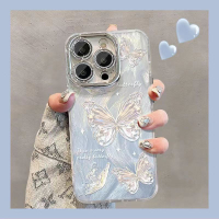 銀色蝴蝶精孔適用蘋果16promax手機殼女iPhone15鏡頭14羽紗保護套【尚宜家居】