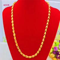 999 Pure Gold Color Melon Seeds Necklace for Women Men Solid Gold Plated Necklaces Chain Jewelry Wedding Engagement Fine Jewelry