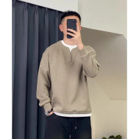 [เก็บเงินปลายทาง] เสื้อคอวีดีไซน์ไขว้แบบสองชิ้นสไตล์ผู้ใหญ่สำหรับฤดูใบไม้ร่วงและฤดูหนาว เสื้อกันหนาว