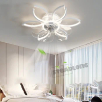Modern LED Ceiling Fan Lamp With Remote Control Adjustable Speed Dimmable Flower Shape For Living Room Bedroom Ceiling Light