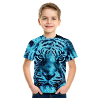 Children's Animal T-Shirt Lion 3D Printed Short Sleeve Tee Fashion Round Neck Shirt Children's Cloth