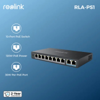 Reolink 10-Port PoE Switch 2 Gigabit Uplink Ports 120W Power Budget PoE Switch for Scurity Camera PoE Injector Power Supply
