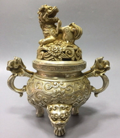 古玩銅器收藏 黃銅獅子香爐 客廳熏香房間擺件 工藝精美 裝飾道具
