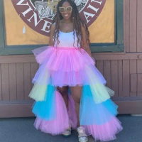 Multi Color Fluffy Tiered High Low Tulle Skirts Women Long Tulle Maxi Skirt Best Street Style Puffy Tulle Skirt To Birthday