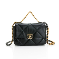 【CHANEL 香奈兒】19 Flap bag 經典WOC三色皮穿鍊帶 雙C logo翻蓋側背包(黑/金/銀)