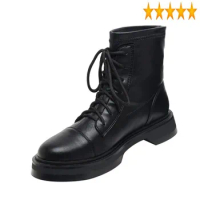 Women Leather Motorcycle Ankle Fashion Lace Up High Top Stretchy Safety Riding Shoes Casual Low Heel Footwear Female Boots