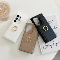 Makeup Mirror Phone Case For Samsung Galaxy S24 S23 S22 S21 S20 S20FE S21FE S22FE S23FE Note 20Ultra Ring Holder Cover Card Slot