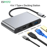 Type-C HUB Docking Station 4 in 1 USB C to HDMI-compatible Adapter USB3.0 PD Fast Charging Type C to HDMI Converter for MacBook