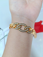 Gelang rantai sisik naga permata kombinasi hitam Perhiasan penganti emas asli-Perhiasan wanita