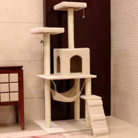 customized plush big pet condo natural sisal wood scratcher furniture cat tree pet house scratcher tower cat tree