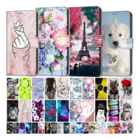Kids Etui Card Holder Wallet Flip Case For Xiaomi POCO X3 Nfc M3 Pro POCO X4 Pro 5G M4 Pro 4G Flower Cat Butterfly Pattern Cover