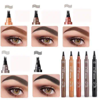 Natural Four Claw Eyebrow Pen Waterproof Non-Fading Liquid Eyebrow Pen Sweat-Proof Long Lasting 3 D Eyebrow Cosmetic Tool Women