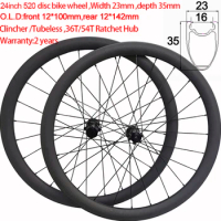 24 Inch Mountain Carbon Bike Clincher Tubeless Disc Wheel 24inch 520 36T 54T Ratchet Center Lock Thru Axle Disc Brake Wheelset