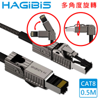 【HAGiBiS海備思】90度彎折旋轉CAT8超高速40Gbps電競級萬兆網路線 0.5M