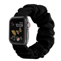 Compatible For Scrunchie Apple Watch Band 38mm 42mm 40mm 44mm Cute Print Elastic Watch Bands Women Bracelet Strap Soft Cotton, P