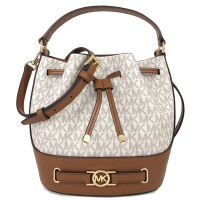 MICHAEL KORS Reed 中款金字圓標MK腰帶防刮Logo水桶兩用包(香草白x棕/中)