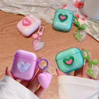 3D Cute Heart Earphone Case For AirPods Pro 2nd Case Bling Glitter TPU for Airpod 1 2 3 Bluetooth Earphone Charging Box Keychain