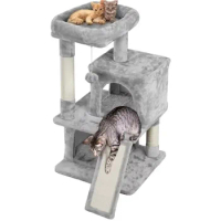36" Cat Tree with Condo and Scratching Post Tower, Light Gray
