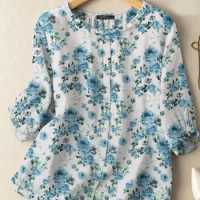 Vintage Floral Printed Blouse ZANZEA Summer Women Tops Casual O-Neck Short Sleeve Blusas Bohemain Stylish Work Holiday Shirt
