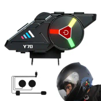 Y70 Motorcycle Blutooth Helmet Headset V5.3 RGB Colorful Lights Earphone IPX6 Waterproof Support Connecting 2 Phones Same Time