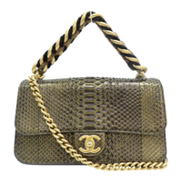 【二手名牌BRAND OFF】CHANEL 香奈兒 黑色 金色 蛇皮 鍊帶 Straight 兩用包